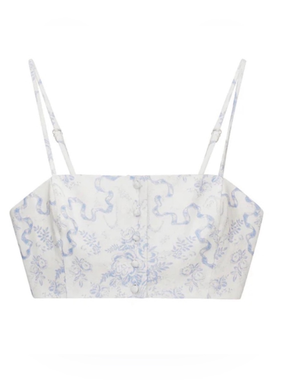 LoveShackFancy lacette toile linen crop Top Cerulian Blue & white size m $195 - Picture 2 of 9